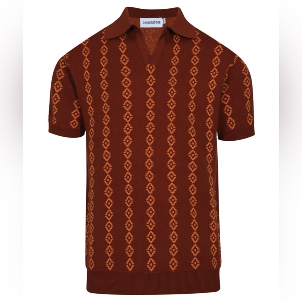 OXKNIT MEN'S DARK BROWN THE SEBASTIAN KNIT POLO SHIRT